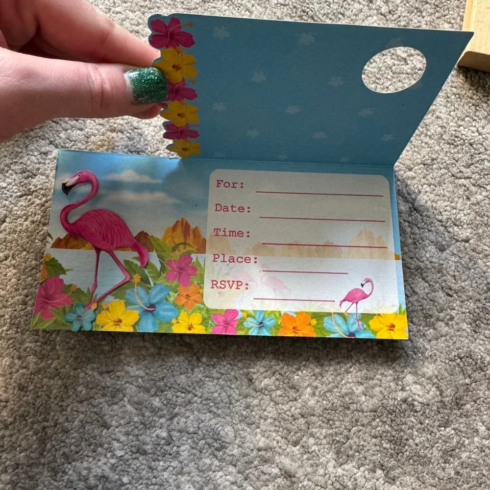 New VTG Greenbrier Luau 3D‎ Invitation Cards 8pk Pink Flamingo Tropical Party